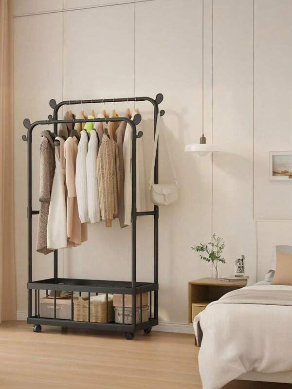 1 peça Cesto de armazenamento doméstico de grande capacidade, varal de roupas com rodízios giratórios de 360°, varal de chão de fácil montagem para quarto, varanda