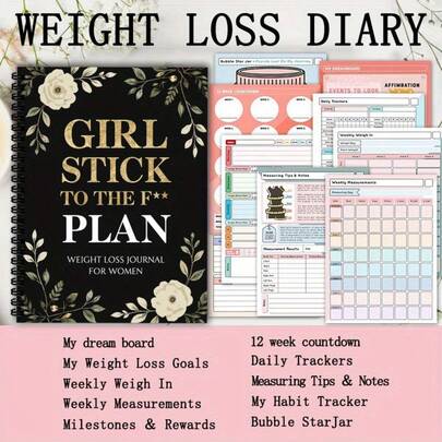 A5 Gewichtsverliesdagboek, Gewichtsverliesplan, Dagelijkse activiteitentracker, Geschikt voor thuisgebruik en dieetbeheer, Unisex fitnesstool, Motiverend trainingsdagboek, Spiraalbinding