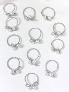 10pcs Sweet & Cool Silver Bowknot Elastic Hair Ties, Pearl Thumb Hair Rings, Cute Korean Style Hair Scrunchies, Non-Damaging Ponytail Holders, Fashion Hair Accessories For Girls, Daily & Party - Silver - View 8