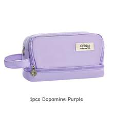 1pc Dual-Side Open Pen Bag Pencil Case 4 Compartments With Zipper & Portable Handle Storage Organizer Pouch For Stationery School - One Size - View 19