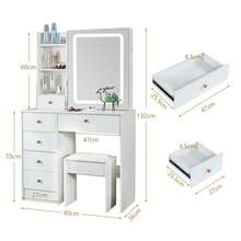 Nuevo juego de tocador con taburete, espejo deslizante, 6 cajones y tocador iluminado - Perfect For Organizing Makeup, Skincare, Elegant Vanity|Decorative Vanity, Vanity Furniture, Compact For Small Space, Bedroom Decor Gift, Perfect Gift For Women Girls , Ideal para regalos de Navidad y Halloween. - Blanco - Ver 9