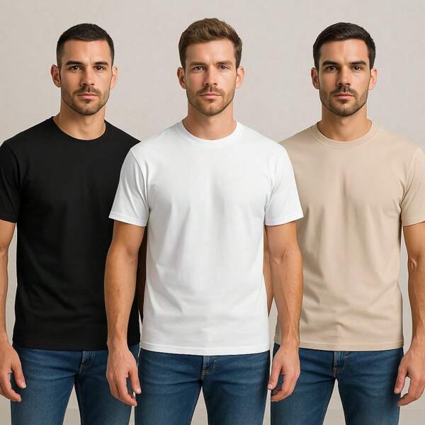 Camiseta Básica Masculina em Algodão Slim Fit Casual Reta Blusa Lisa Manga Curta