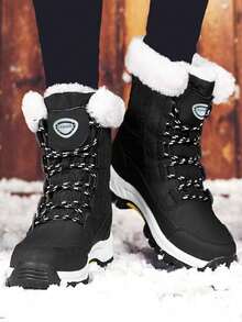 Botas deportivas casuales para mujer, botas altas con cordones, botas de nieve cálidas, zapatos de invierno hasta el tobillo
