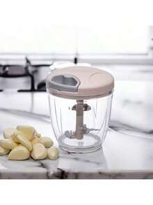 Picadora de alimentos manual de 900ml - Picador de acero inoxidable de 5 cuchillas para cebollas, chiles y jengibre | Triturador de verduras y ajo con base antideslizante | Accesorio esencial para hacer salsa y preparar comidas