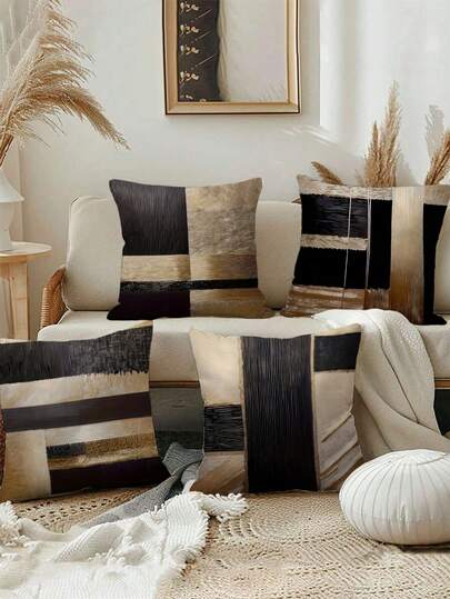 4pcs Bohemian Geometric Abstract Pattern Printed Pillow Covers, Suitable For Office, Home, Bedroom, Living Room Decor Cushion Covers (No Pillow Insert) - No Embroidery - Multiple Sizes