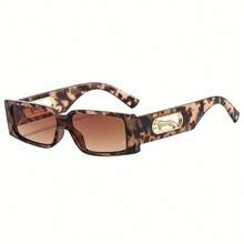 Women's Retro Cheetah Print Glasses - Lightweight For Daily And Party Use, Beige And Dark Brown Frame, Non-Prescription Fashion Glasses, Unisex, Fashion Accessories, Unique Design, Durable Material,  Item, Color-Block Design, High-Quality Lenses, Neutral Style - 豹紋漸層茶 - 查看 13