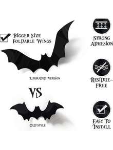 120 piezas de decoraciones de Halloween, pegatinas de murciélagos negros, calcomanías de murciélagos 3D, decoraciones para fiestas, pegatinas de pared para ambientación de escena