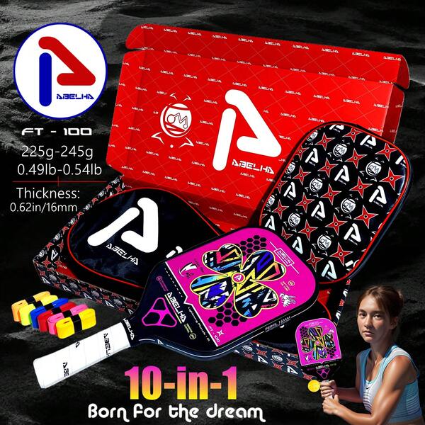 Juego de raqueta de pickleball ABELHA 10 en 1 nueva, raqueta de pickleball de fibra de carbono, raqueta de pickleball con superficie de fricción con bolsa de hombro protectora para raquetas de pickleball de hombres y mujeres