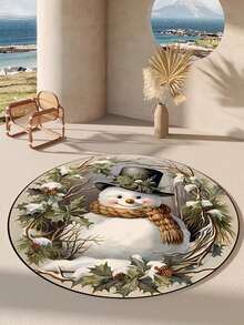 1pc Christmas Snowman Velvet Carpet, Living Room Carpet, Dining Room Carpet, Study Carpet, Computer Room Carpet, Bedroom Carpet, All Season Carpet, New Design This Year, Machine Washable, Made Of Velvet Material, Skin-Friendly And Soft, Suitable For Halloween, Gift, Celebration, Party, Trick Or Treat, Halloween Decoration, Personalized Home Decor, Fashionable Home