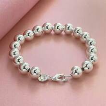 925 Sterling Silver Bracelet, 10mm Beaded Chain Jewelry, High-Quality Women's Party Gift, 20cm