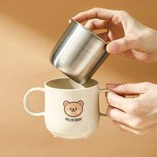 Cană de apă din oțel inoxidabil 304 cu mâner, cană de cafea cu lapte cu perete dublu, model drăguț de desene animate, cană detașabilă anti-opărire, potrivită pentru copii, studenți și adulți, pentru a fi utilizată la școală, birou, camping în aer liber, picnic