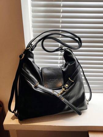 Borsa a tracolla minimalista retrò in pelle PU alla moda per donna, borsa casual da lavoro/viaggio con ampia capacità