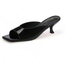 IN2 Women's Kitten Heels Open Square Toe Low Heels Sexy Slip On Slide Heeled Sandals Comfortable Wedding Bridal Prom Dress Sandals Office Casual Summer Short Mule Heels - màu đen - Xem 1