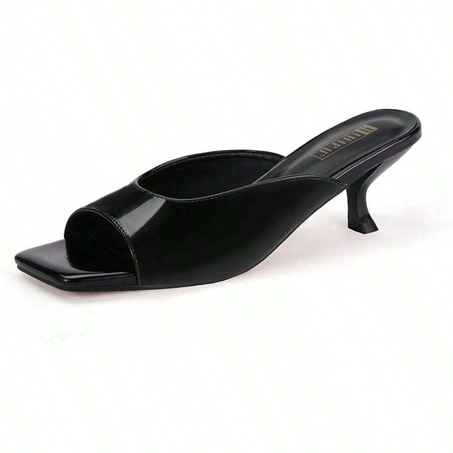 IN2 Women's Kitten Heels Open Square Toe Low Heels Sexy Slip On Slide Heeled Sandals Comfortable Wedding Bridal Prom Dress Sandals Office Casual Summer Short Mule Heels - màu đen - Xem 1