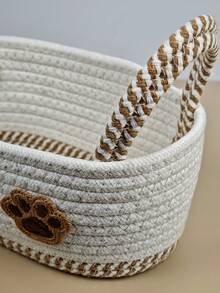 1 pieza Cesta de almacenamiento tejida de cuerda de algodón abierta con decoración de huella de mascota, adecuada para decoración del hogar, almacenamiento de cosméticos en dormitorio, clasificación de juguetes de niños, almacenamiento de alimentos para mascotas, adecuada para decoración de regalo de Navidad