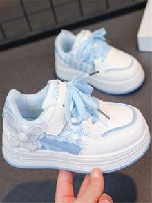 1 Pair Girls' Fashion Soft Bottom Bow Pendant PU Outdoor Non- Wear-Resistant Academy Style Cute Flat Sports Shoes, Suitable For All Seasons - 藍色 - 查看 8