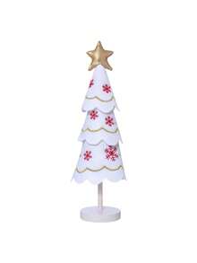 1pc Cute Christmas Tree Fabric And Wooden Ornaments, Window And Desktop Christmas Embroidered Snowflake Decor