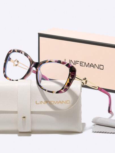 LINFEMAND Gafas de montura ovalada con diseño de flor metálica en las patillas, de estilo elegante para uso diario, citas, oficina y vacaciones, sin receta - Regalo de moda