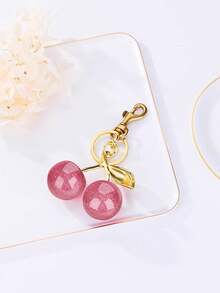 1 chiếc móc khóa hình quả anh đào - Phụ kiện trang trí xe hơi hình quả anh đào, Quà tặng Giáng sinh/Ngày lễ tình nhân cho nữ (Kích thước: 10,92cm x 6,6cm, Kích thước quả anh đào: 3cm) - Vàng + hồng hồng - Xem 4