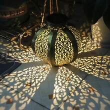 1pc Vintage Metal Hollow Floral Pattern Lantern With Top Handle, Emitting Warm Glow, Suitable For Christmas, Halloween, Wedding Celebration, Outdoor Garden Decor - Multicolor - View 3