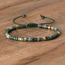 Handmade Feng Shui Green Agate Bracelet For Women, 5-Element Adjustable Beaded Bracelet, Style Luxury - African Turquoise - View 1