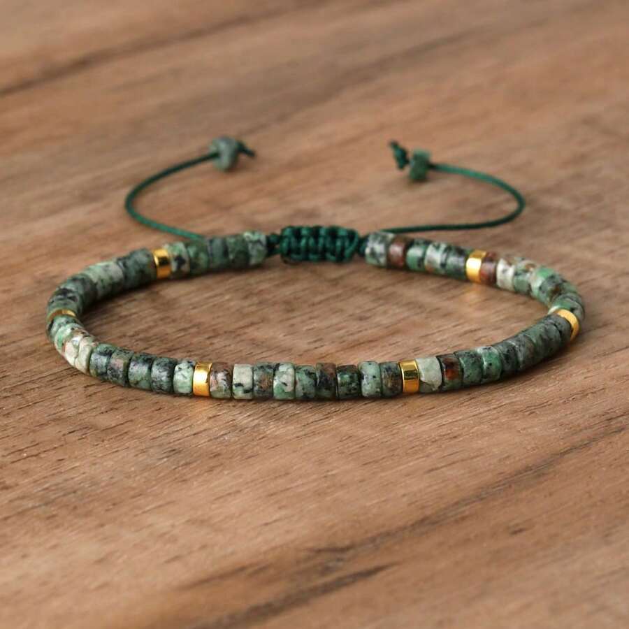 Handmade Feng Shui Green Agate Bracelet For Women, 5-Element Adjustable Beaded Bracelet, Style Luxury - African Turquoise - View 1