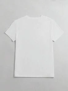 Playera blanca estampada mujer casual juvenil comoda basica cuello redondo manga corta material  suave y fresco - Blanco - Ver 2