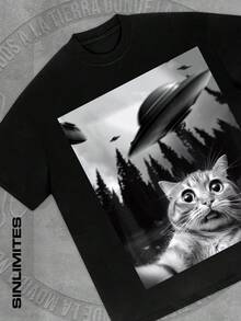 CAT ET T-Shirt Men's Y2K Style Graphic Cotton T-Shirt - Soft & Comfortable Crew Neck Short Sleeve Tee Pwith Bold Portrait Print, Hip Hop Streetwear Fashion Top for All Seasons, Casual Streetwear | Round Neck Tshirt | Cotton Shirtp - Negro - Ver 7