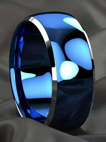 1pc Men's Elegant Blue Shiny Decorative Ring, Suitable As Valentine's Day Gift For Family, Friends, Girlfriend, Unisex