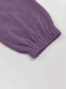 Bộ đồ nữ thanh lịch, giản dị, màu trơn, thiết kế cài nút, gồm áo khoác dài tay phồng và quần ống rộng, kiểu dáng Ả Rập, thích hợp cho mùa xuân, hè, thu và đông. - Màu tím - Xem 8