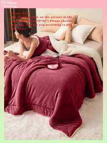 1 件勃艮第牛奶丝绒和羔羊毛混纺双层绗缝超柔软传统法兰绒珊瑚绒毛毯，适用于沙发、办公室、卧室、旅行和露营，多功能四季毛毯，可机洗，适合男孩、女孩、学生宿舍 - 酒紅色 - 查看 4
