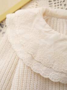 女婴荷叶边领贴花休闲长袖套头毛衣 - 白色 - 查看 3
