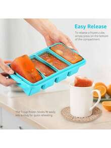 Silicone Freezer Tray With Lid - Silicone Freezer Food Molds- Large Ice Cube Tray,Silicone Freezer Container,Freeze & Store Soup, Sauce, Broth,Leftovers - Makes 4 Perfect 1 Cup - 2 Gói-Màu xanh nước biển - Xem 2