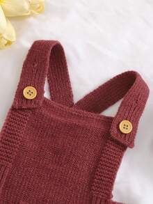 2 件婴儿针织连体衣套装，轻盈柔软的连体衣，配有可拆卸帽子，休闲舒适 - 酒紅色 - 查看 7