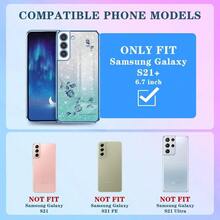 PLikiyami 3in1 For Samsung Galaxy S21 Plus Case For Women Girls Glitter Girly Cute Bling Flowers Blue Phone Cases With Ring Stand Design Sparkle Floral Shiny Pretty Cover For Samsung S21 Plus 6.7''8005 - 3-藍色 - 查看 2