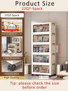 1pc 40cm/60cm Foldable Plastic Storage Box Organizer, 1-5 Layers Stackable Storage Container With Lid And Casters, Suitable For Bedroom, Living Room, Kitchen, Study, Office, Folding Storage Bin