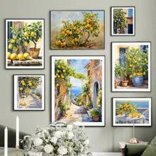 1pc Italian Coastal Summer Kitchen Lemon Tree Still Life Botanical Posters Canvas Painting Wall Arts Pictures Home Decor No Frame - Available In Multiple Colors - View 2