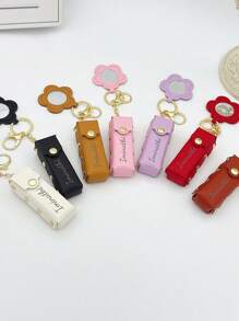 Customized Text Portable Lipstick Case With Heart Shaped Mirror, Cute Minimalist Keychain