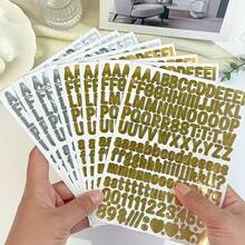 10pcs 0.5 Inch English Letter Stickers, Gold & Silver, Suitable For Scrapbooking, Cards, Small Decorations