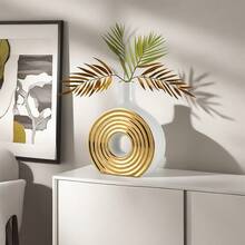 1PC Ceramic Circle Vase, Electroplated Black Gold Vase Creative Home Decoration Ornament, Suitable For Luxury Living Room, Dining Table, Office Desktop Flower Arrangement Vase, Centerpieces, Wedding Decoration Art Platinum Flower Vase Room Decor Glass Vase