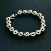 925 Sterling Silver Bracelet, 10mm Beaded Chain Jewelry, High-Quality Women's Party Gift, 20cm