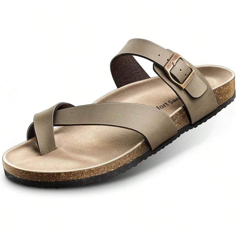KEMISANT Women's Slide Sandals-Flip-Flops-Casual Slip-Ons With Unslip Rubber Outsole And Suede UpperChristmas - Light Brown4227 - View 1