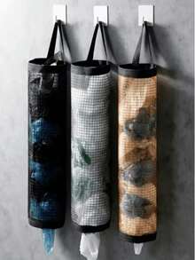 Organizador de bolsas de plástico, soporte para bolsas de la compra y de basura, dispensador de malla ahorradora de espacio para la cocina. Diseño moderno y conveniente que mantiene las bolsas limpias y transpirables, organizador de malla ahorradora de espacio. Solución de almacenamiento multiusos montada en la pared para el hogar y la cocina con color y estilo aleatorios, decoración del hogar, almacenamiento para fiestas y Navidad