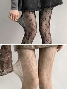 春秋防勾丝连裤袜蕾丝提花紧身袜长筒袜