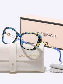 LINFEMAND LNFEMAND Fashion Oval Cat Eye Frame Contrast Color Glasses Design Metal Flower Arm Everyday Commute Elegant Date Office Non-Prescription Holiday Gift - Clear - View 14