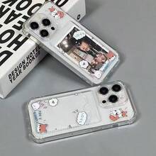 1 pieza Funda de teléfono con tarjetero y diseño de zorro sosteniendo un conejo, compatible con Apple 16, 16 Pro, 16 Pro Max, 15, 14, 13, 12, 11 Pro Max, 14 Plus, y Galaxy S21, S22, S23, S24, S25, A26, A36, A52, A22, Infinix, billetera transparente a prueba de agua, a prueba de golpes y resistente a arañazos que puede almacenar tarjetas y fotos