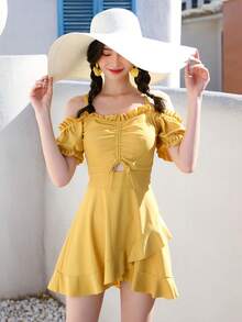 ぽっちゃり女子のための水着、お腹をカバーする女性用夏用ワンピース、着痩せ、コンサバ、2025年新作韓国温泉セックス - 810747 グリーン - チェックする 3