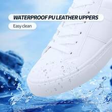 White PU Leather Low Top Sneakers For Women - Casual Lace Up Shoes - 白色 - 查看 4