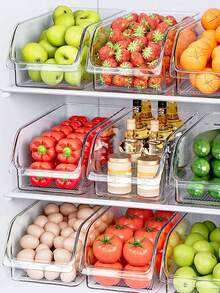 1 pieza/2 piezas Caja de almacenamiento tipo cajón para refrigerador, caja de almacenamiento transparente de acrílico para bebidas y aperitivos, caja de almacenamiento de alimentos, caja de almacenamiento de gran capacidad para frutas, verduras, huevos, botellas y latas, adecuada para refrigerador, congelador, gabinete, despensa, caja de almacenamiento de cocina y gabinete de almacenamiento, caja de almacenamiento de cocina reutilizable, accesorios de cocina - Multicolor - Ver 2