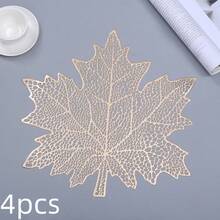1/2/4/6/8/12pcs Hollow Maple Leaf Gold Foil Placemats, Asymmetrical Shape Dining Table Mats, Hotel Heat Insulation Bowl Pad, Coasters For Afternoon Tea